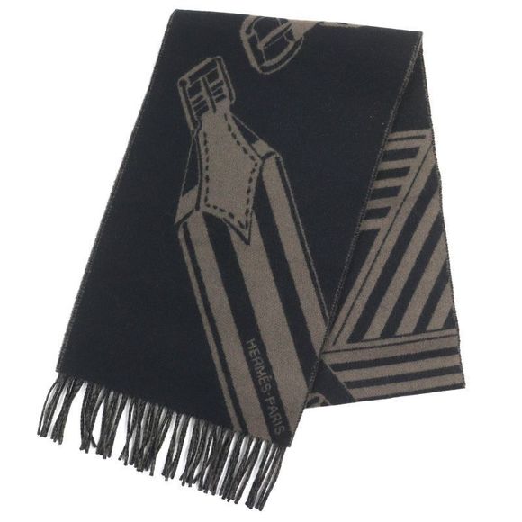 Hermes H394808t Zigzag Sangle 100% Cashmere Shawl Scarf Black Basalt With Box - Picture 1 of 10